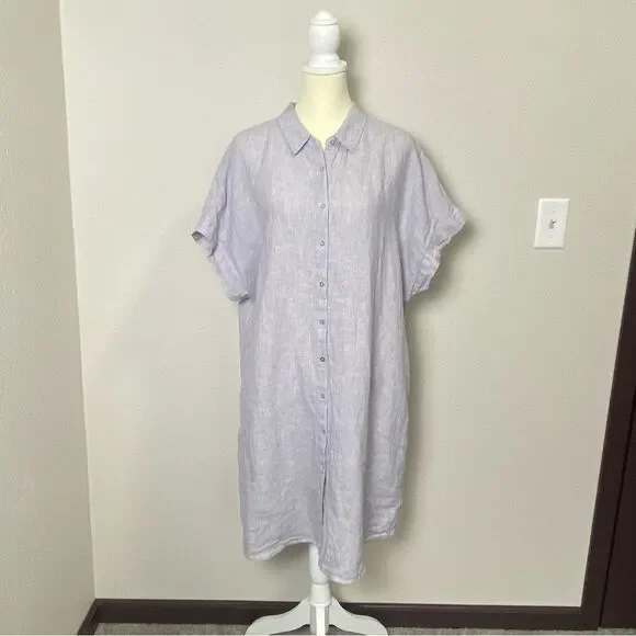 Tahari 100% Linen Short Sleeve Coastal Beachy Shirt Dress Women's Size 1X - Picture 8 of 14